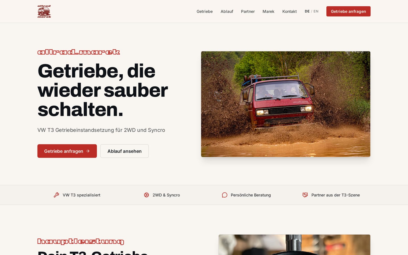 Startseite des Kundenprojekts Allrad Marek in der Desktop-Ansicht